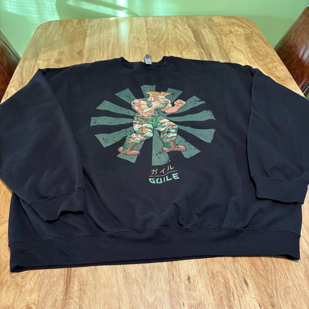 3/$40 Street Fighter 2 II Guile Video Game Black Green Pullover Sweater Mens 2XL